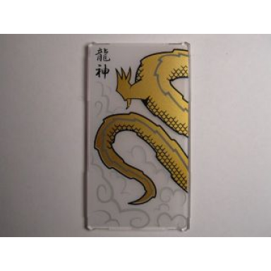 trans-clear glass for window 1 x 4 x 6 with dragon tail and black chinese logogram ?? dragon god pattern