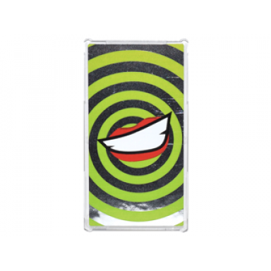 trans-clear glass for window 1 x 4 x 6 with lime swirls and lopsided open mouth smile with teeth and red lips on silver mirrored background pattern sticker - set 76035