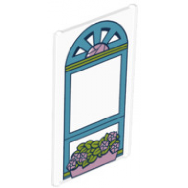 trans-clear glass for window 1 x 4 x 6 with medium azure window frame and bright pink flower box pattern