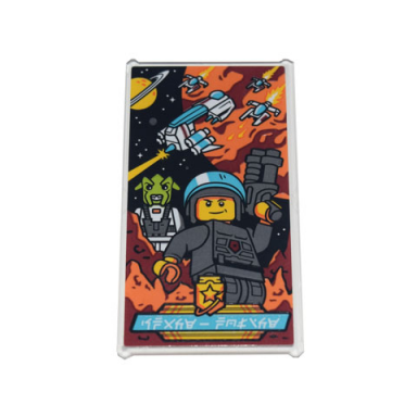 trans-clear glass for window 1 x 4 x 6 with movie poster with ninjago logogram space-police officer with blaster and alien pattern sticker - set 71741