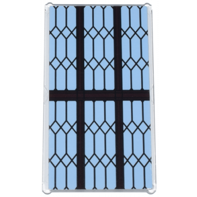trans-clear glass for window 1 x 4 x 6 with bright light blue leaded panes and dark brown wood frame pattern sticker - set 76385