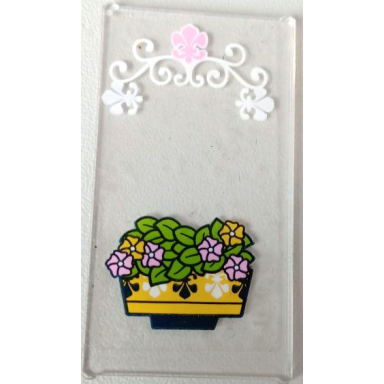 trans-clear glass for window 1 x 4 x 6 with flowerpot lime leaves bright pink and yellow flowers and white scrollwork pattern sticker - set 41426