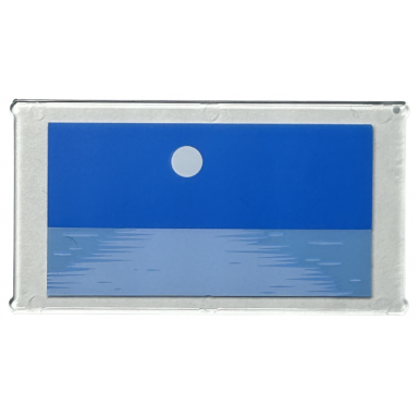 trans-clear glass for window 1 x 4 x 6 with blue sky white moon bright light blue and medium blue ocean sea water pattern