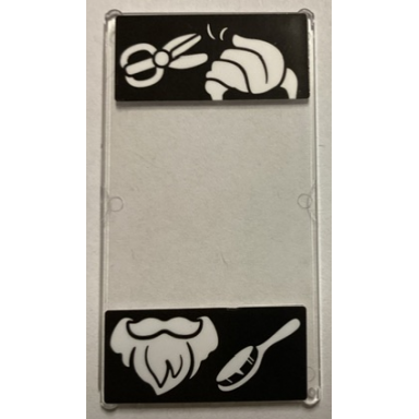 trans-clear glass for window 1 x 4 x 6 with white scissors hair beard and brush on black background pattern stickers - set 60380