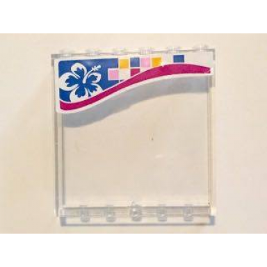 trans-clear panel 1 x 6 x 5 with white and blue flower and multi-colored squares on outside pattern stickers - set 41058