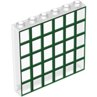 trans-clear panel 1 x 6 x 5 with green and dark green window grilles muntins pattern