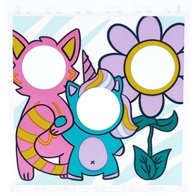 trans-clear panel 1 x 6 x 5 with photo stand in board with dark pink cat medium azure unicorn and lavender flower with face holes pattern sticker - set 41450