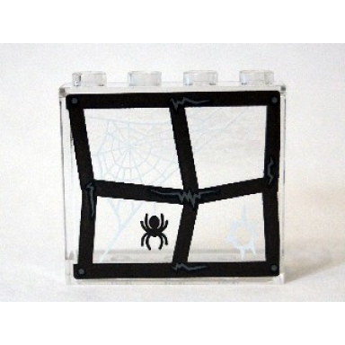 trans-clear panel 1 x 4 x 3 with side supports - hollow studs with window frame bent with black spider and white web pattern sticker 7 - set 75904