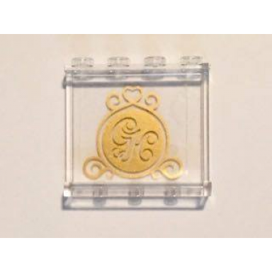 trans-clear panel 1 x 4 x 3 with side supports - hollow studs with gold gh emblem and swirls pattern on inside sticker - set 41101