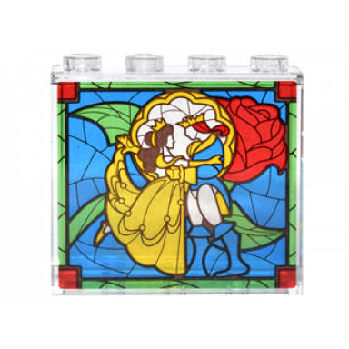 trans-clear panel 1 x 4 x 3 with side supports - hollow studs with beauty and the beast stained glass window pattern sticker - set 41067