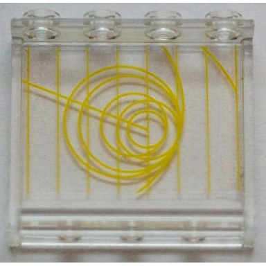 trans-clear panel 1 x 4 x 3 with side supports - hollow studs with yellow radar circles and lines pattern sticker - set 7879