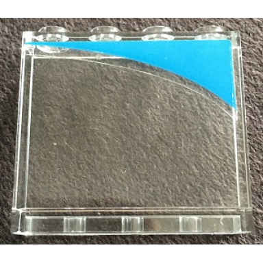 trans-clear panel 1 x 4 x 3 with side supports - hollow studs with dark azure curve pattern model left side sticker - set 10252