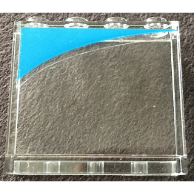 trans-clear panel 1 x 4 x 3 with side supports - hollow studs with dark azure curve pattern model right side sticker - set 10252