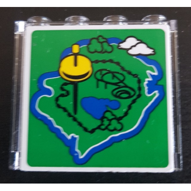 trans-clear panel 1 x 4 x 3 with side supports - hollow studs with legoland map on green background pattern sticker - sets 40166 40347