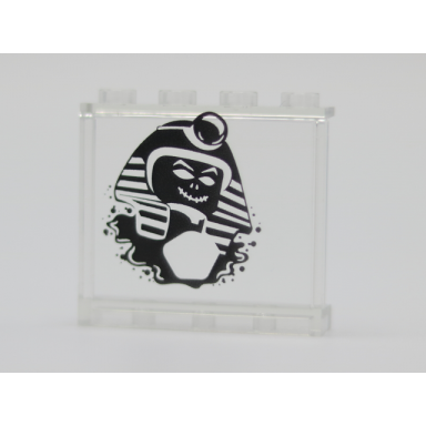 trans-clear panel 1 x 4 x 3 with side supports - hollow studs with black undead pharaoh pattern