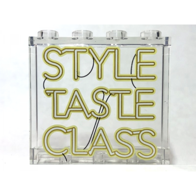 trans-clear panel 1 x 4 x 3 with side supports - hollow studs with style taste class neon sign pattern