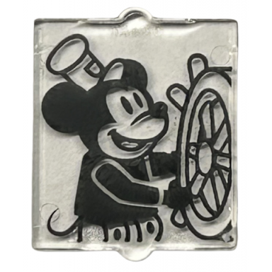 trans-clear glass for window 1 x 2 x 2 flat front with black mickey mouse and ships wheel pattern