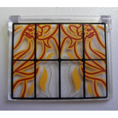 trans-clear glass for window 1 x 4 x 3 - opening with black bars and flaming skulls pattern sticker - set 4195