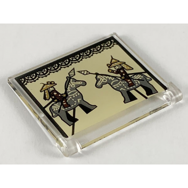 trans-clear glass for window 1 x 4 x 3 - opening with traditional chinese warriors and horses pattern