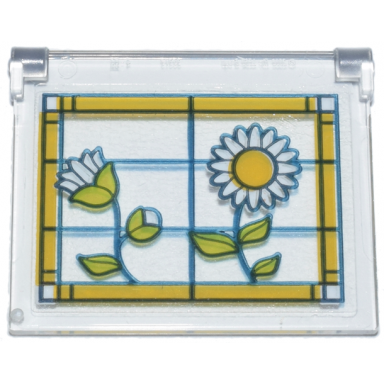 trans-clear glass for window 1 x 4 x 3 - opening with stained glass bright light orange frame white flowers and lime leaves pattern model left side sticker - set 42671