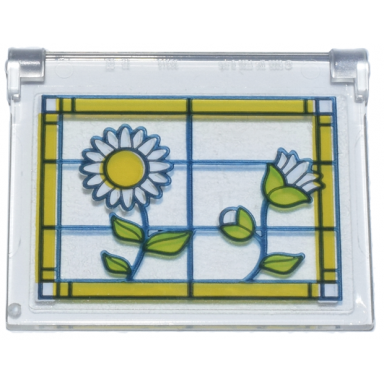 trans-clear glass for window 1 x 4 x 3 - opening with stained glass bright light orange frame white flowers and lime leaves pattern model right side sticker - set 42671