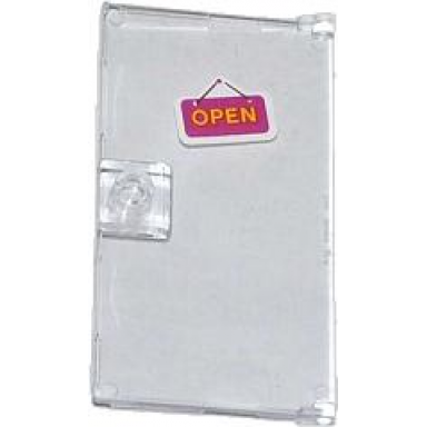 trans-clear door 1 x 4 x 6 with stud handle with yellow open on magenta sign pattern sticker - set 41035