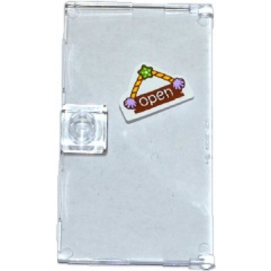 trans-clear door 1 x 4 x 6 with stud handle with open sign shells and star pattern sticker - set 41094