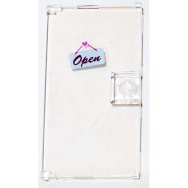 trans-clear door 1 x 4 x 6 with stud handle with magenta open on bright light blue sign pattern sticker - set 41119