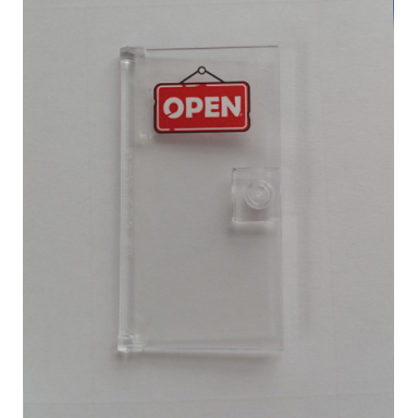 trans-clear door 1 x 4 x 6 with stud handle with open sign on red background pattern sticker - set 76108