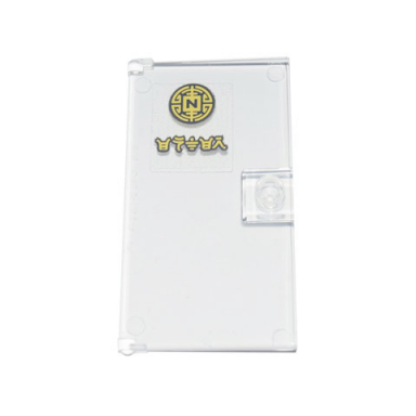 trans-clear door 1 x 4 x 6 with stud handle with ninjago logogram enter and gold maze symbol with n pattern sticker - set 71741