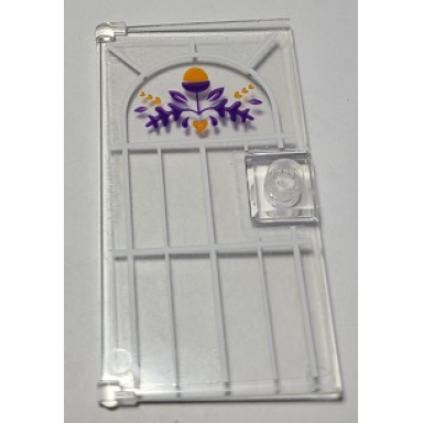trans-clear door 1 x 4 x 6 with stud handle with dark purple and orange acorn hearts and leaves pattern sticker - set 41369