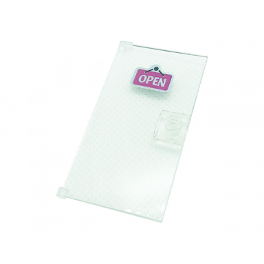 trans-clear door 1 x 4 x 6 with stud handle with dark pink open sign pattern sticker - set 41366