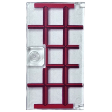 trans-clear door 1 x 4 x 6 with stud handle with red and dark red window frame pattern