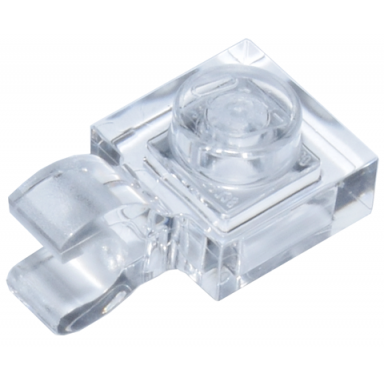 trans-clear plate modified 1 x 1 with open o clip horizontal grip