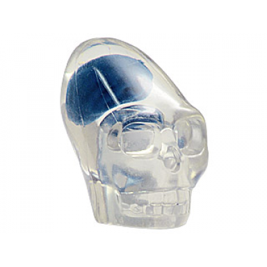 trans-clear minifigure head modified skull crystal with dark blue brain pattern