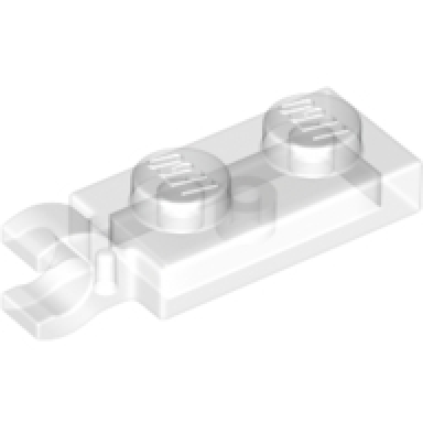 trans-clear plate modified 1 x 2 with clip on end horizontal grip