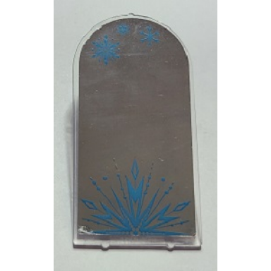 trans-clear glass for door frame 1 x 6 x 7 arched with notches and rounded pillars with mirror and metallic light blue ice crystal and snowflakes pattern sticker - set 41168