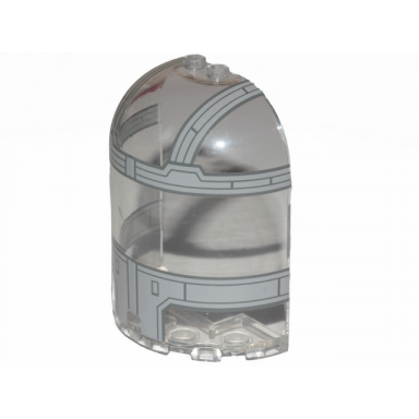 trans-clear cylinder half 3 x 6 x 6 closed on top with 2 studs with sw the razor crest canopy pattern