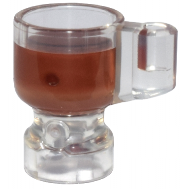 trans-clear minifigure utensil stein cup with molded reddish brown drink pattern