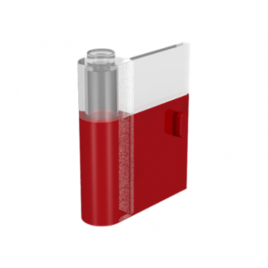 trans-clear door 1 x 3 x 3 left with vertical handle with red bottom pattern