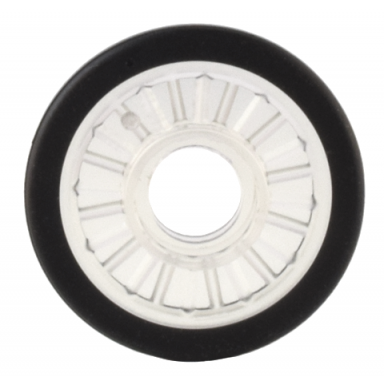 trans-clear wheel wheelchair with technic pin hole with molded black hard rubber tire pattern