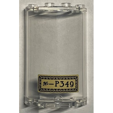 trans-clear cylinder half 2 x 4 x 5 with 1 x 2 cutout with black no-p349 pattern sticker - set 76391