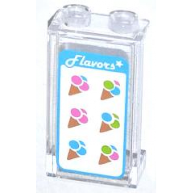 trans-clear panel 1 x 2 x 3 with side supports - hollow studs with flavors white star and 6 ice cream cones pattern sticker - set 70804