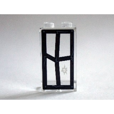 trans-clear panel 1 x 2 x 3 with side supports - hollow studs with black window frame bent with hole in bottom right pane pattern sticker - set 75904