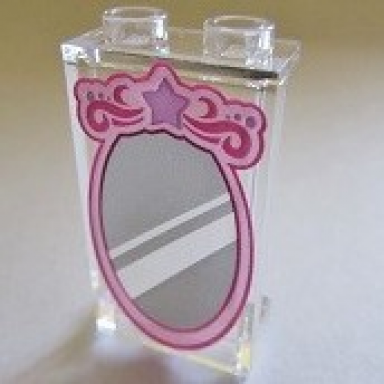 trans-clear panel 1 x 2 x 3 with side supports - hollow studs with pink outline mirror pattern 10723