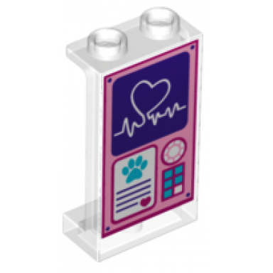 trans-clear panel 1 x 2 x 3 with side supports - hollow studs with heart read out keypad paw and heart pattern