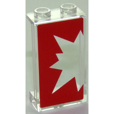 trans-clear panel 1 x 2 x 3 with side supports - hollow studs with red starburst explosion left half on transparent background pattern sticker - set 41235