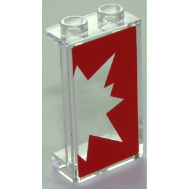 trans-clear panel 1 x 2 x 3 with side supports - hollow studs with red starburst explosion right half on transparent background pattern sticker - set 41235