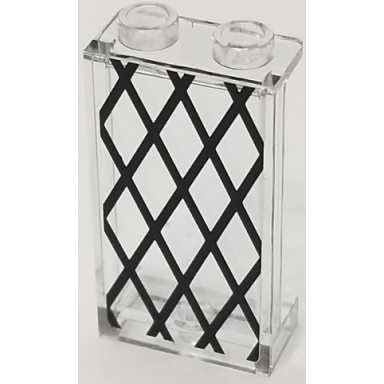 trans-clear panel 1 x 2 x 3 with side supports - hollow studs with black window lattice pattern sticker - set 75903