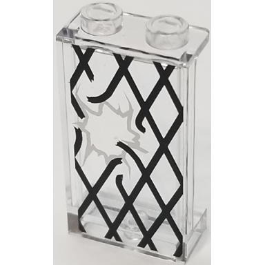 trans-clear panel 1 x 2 x 3 with side supports - hollow studs with black window lattice with large broken section pattern sticker - set 75903